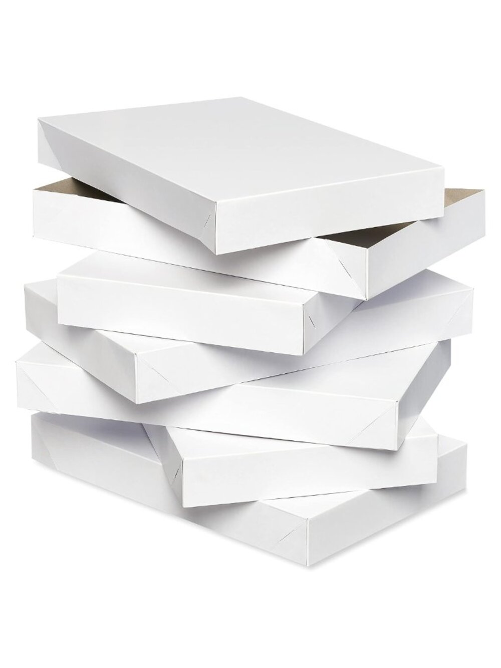 6 White Collapsible Shirt Gift Boxes with Lids, 14.75 x 9.5 in, Matte, All